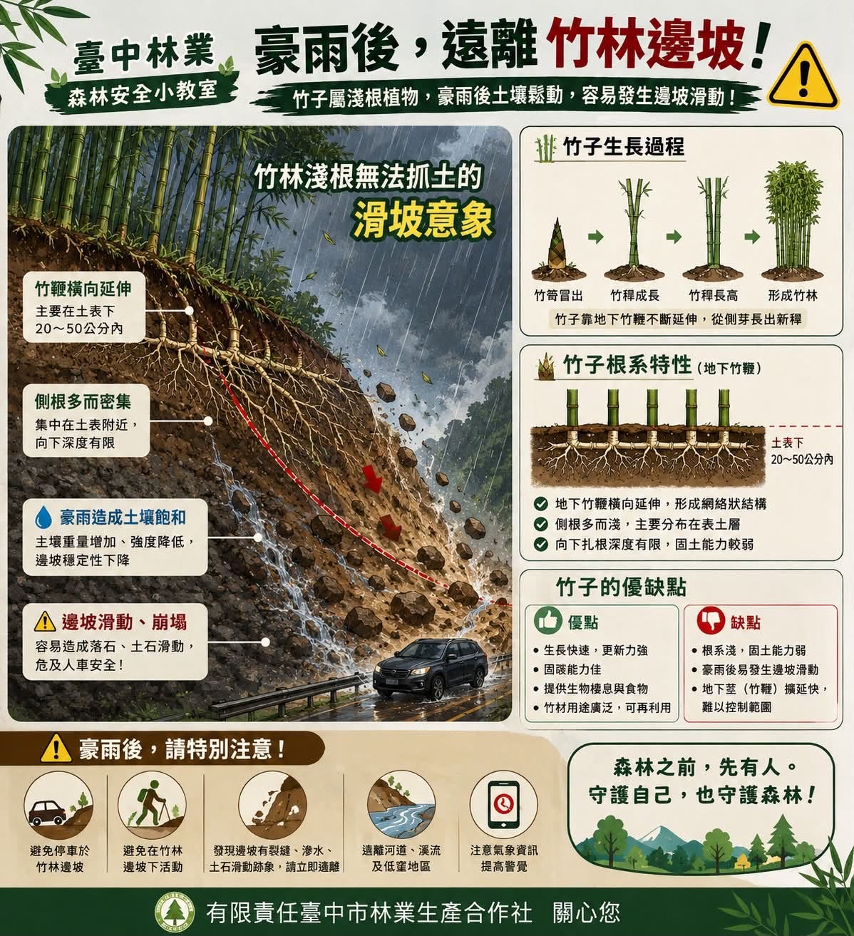 森林安全小教室：豪雨後，遠離竹林邊坡